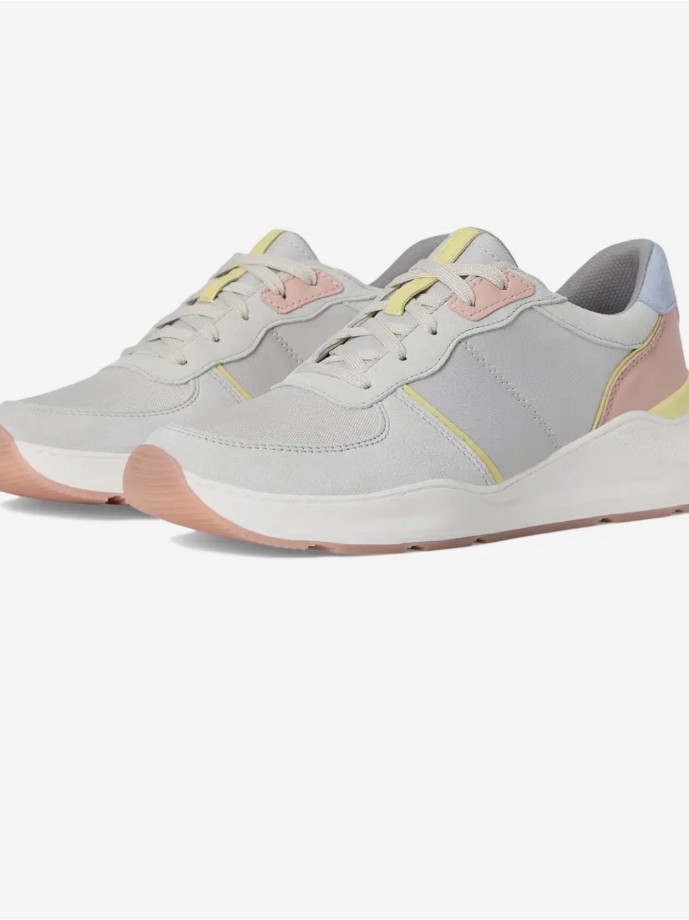 NATURAL LIFE Light Gray Sneakers with Pastel Pink & Pale Yellow Trim